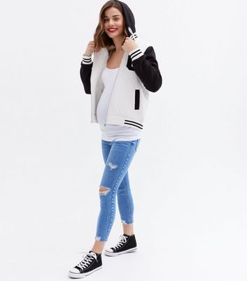 Petite Maternity Blue Lift & Shape Ripped Over Bump Emilee Jeggings