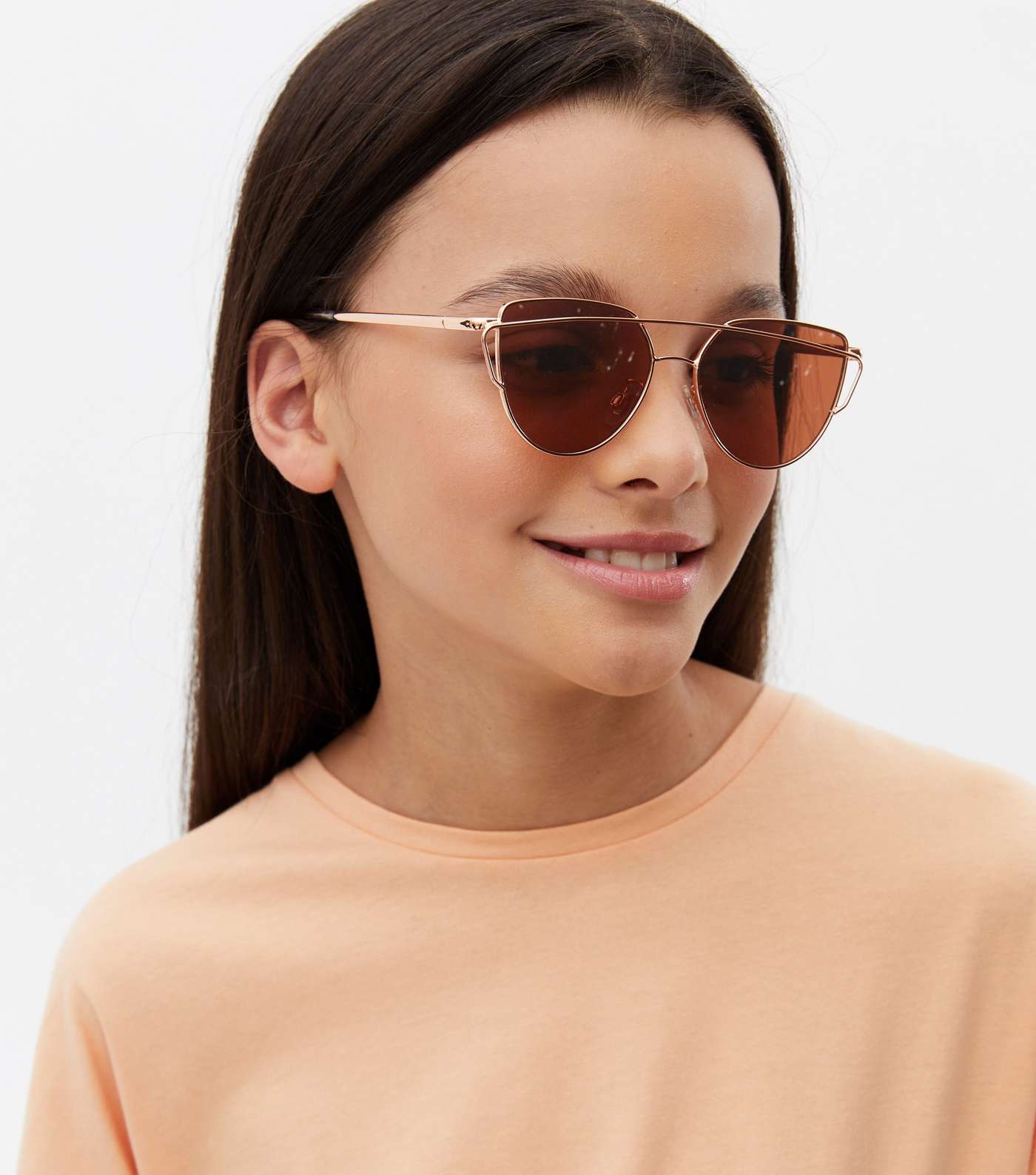 Girls Rose Gold Mirrored Pilot Sunglasses