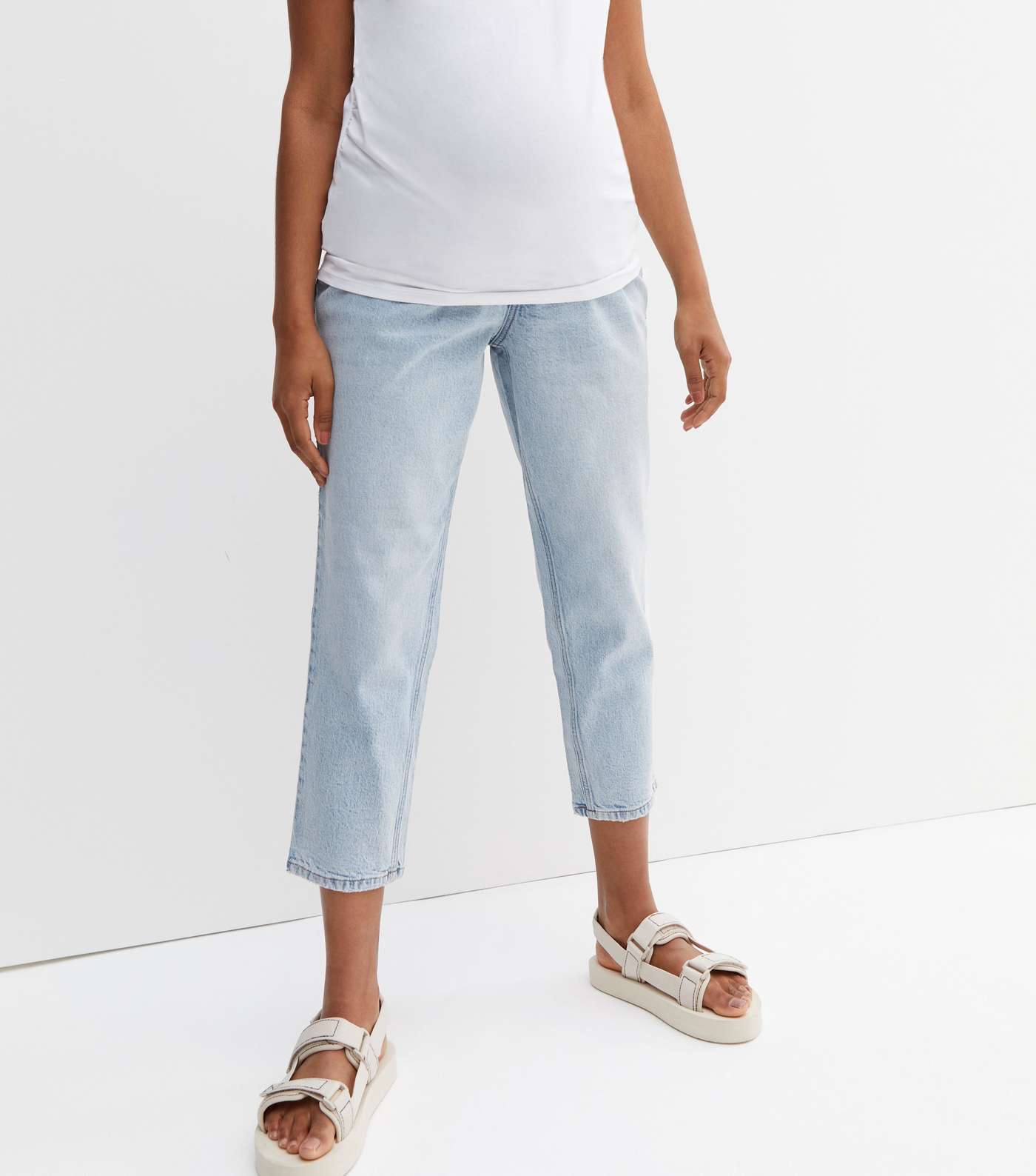 Petite Maternity Pale Blue Over Bump Slim Fit Tori Mom Jeans Image 2