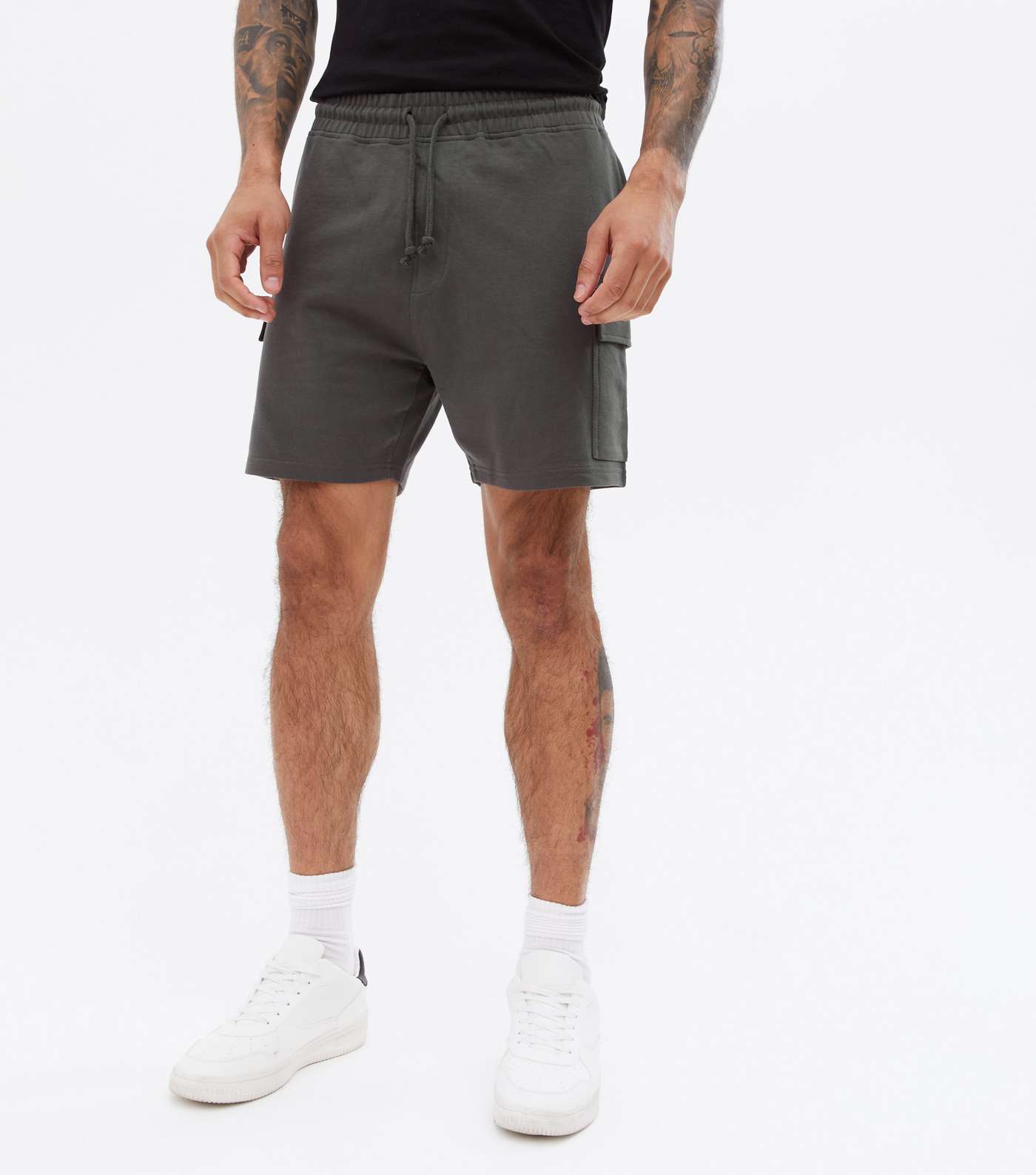 Dark Grey Jersey Cargo Shorts Image 3