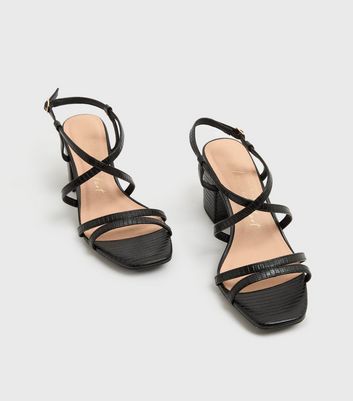 Black strappy hotsell shoes mid heel