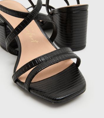 New Look Wide Fit faux suede heeled sandals in black | ASOS