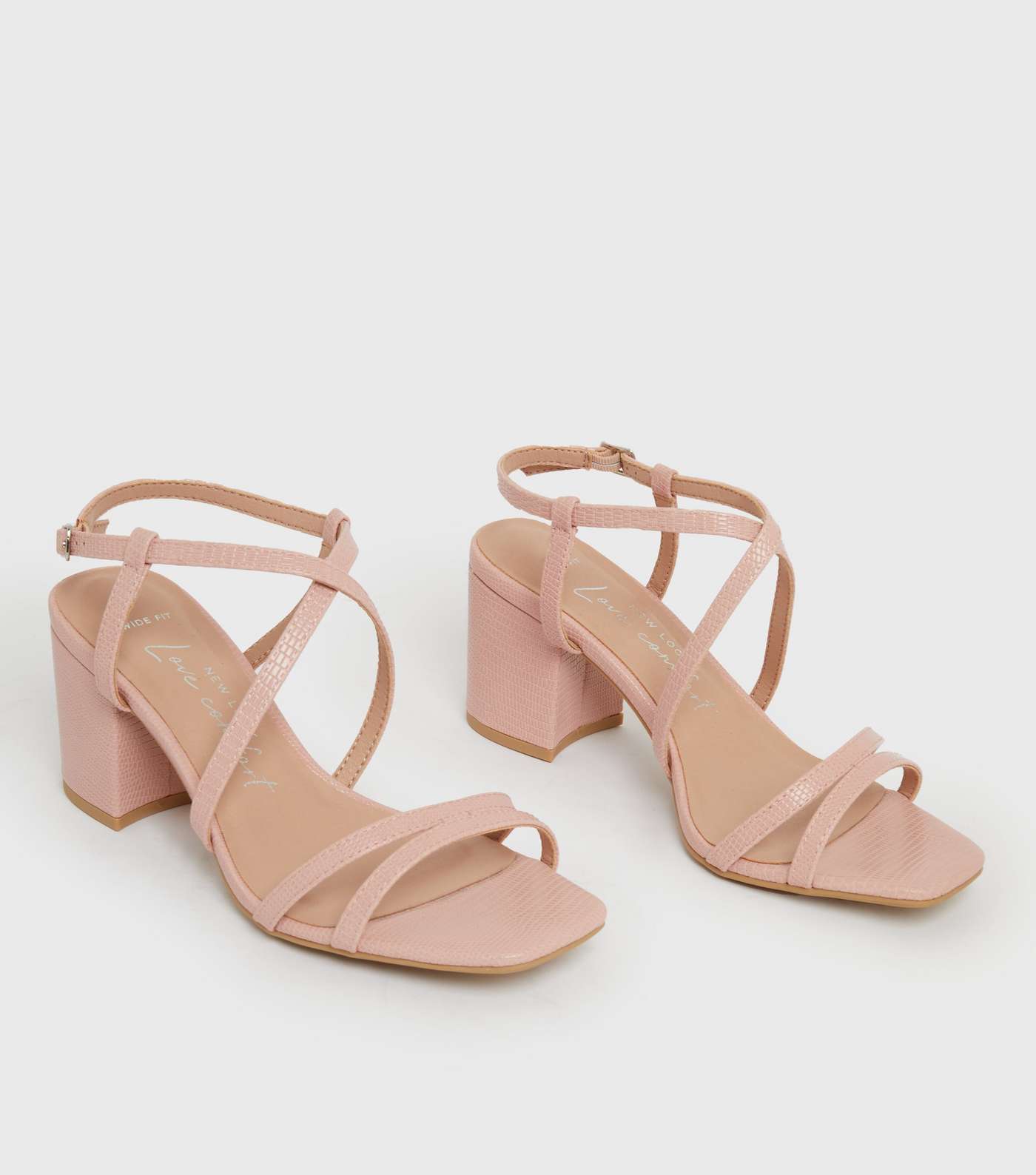 Wide Fit Pink Faux Snake Strappy Block Heel Sandals Image 2
