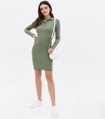 Click to view product details and reviews for Pink Vanilla Light Green Ribbed Frill Collared Mini Dress New Look.