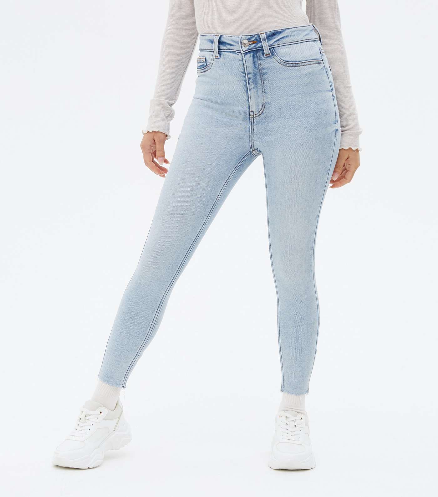 Petite Pale Blue High Waist Hallie Super Skinny Jeans Image 2