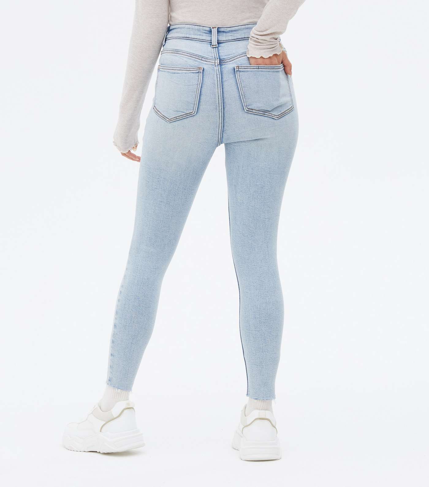Petite Pale Blue High Waist Hallie Super Skinny Jeans Image 4