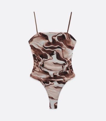 Pink Vanilla Brown Marble Mesh Ruched 