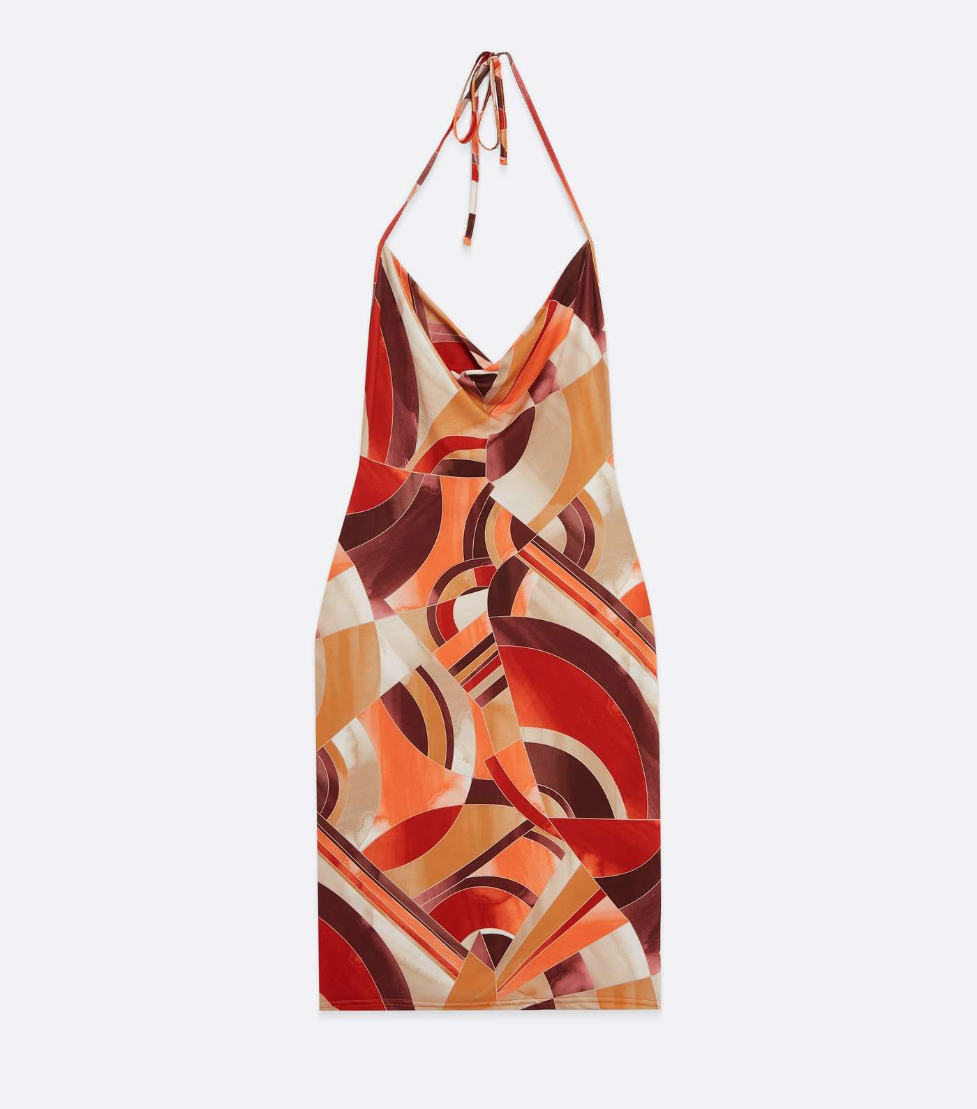 Pink Vanilla Orange Abstract Slinky Halter Mini Dress Image 5
