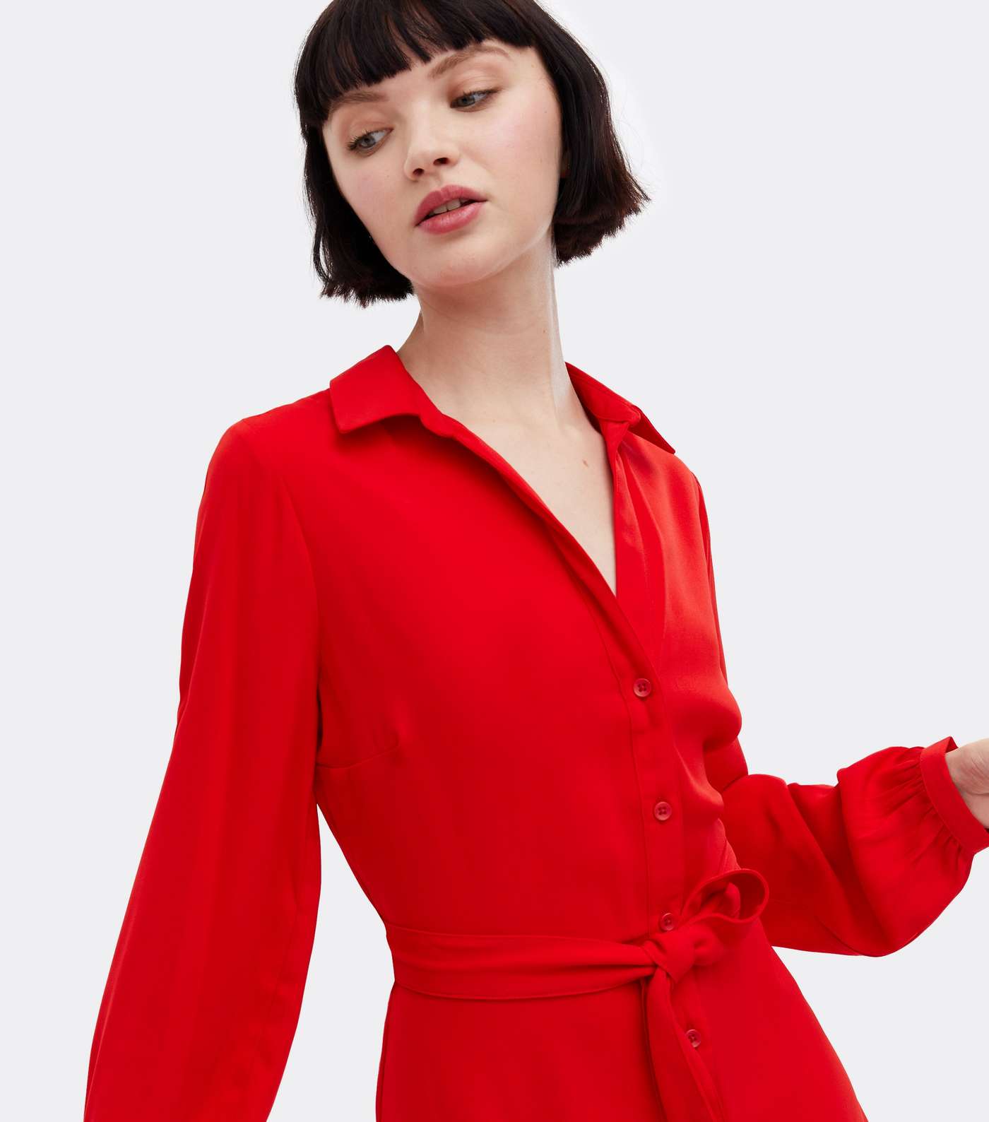 Red Revere Collar Mini Shirt Dress Image 3