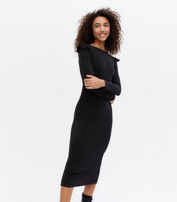 ribbed black dress long sleeve