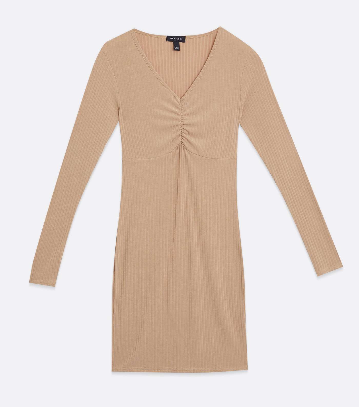Camel Jersey Ruched Bustier Mini Bodycon Dress Image 5