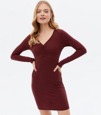 Maroon long sleeve hotsell bodycon dress