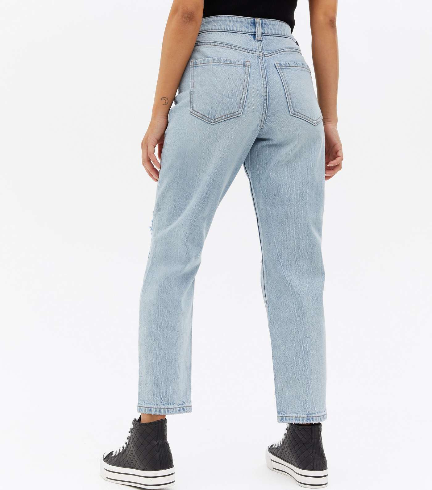 Petite Bright Blue Ripped High Waist Slim Fit Tori Mom Jeans Image 4