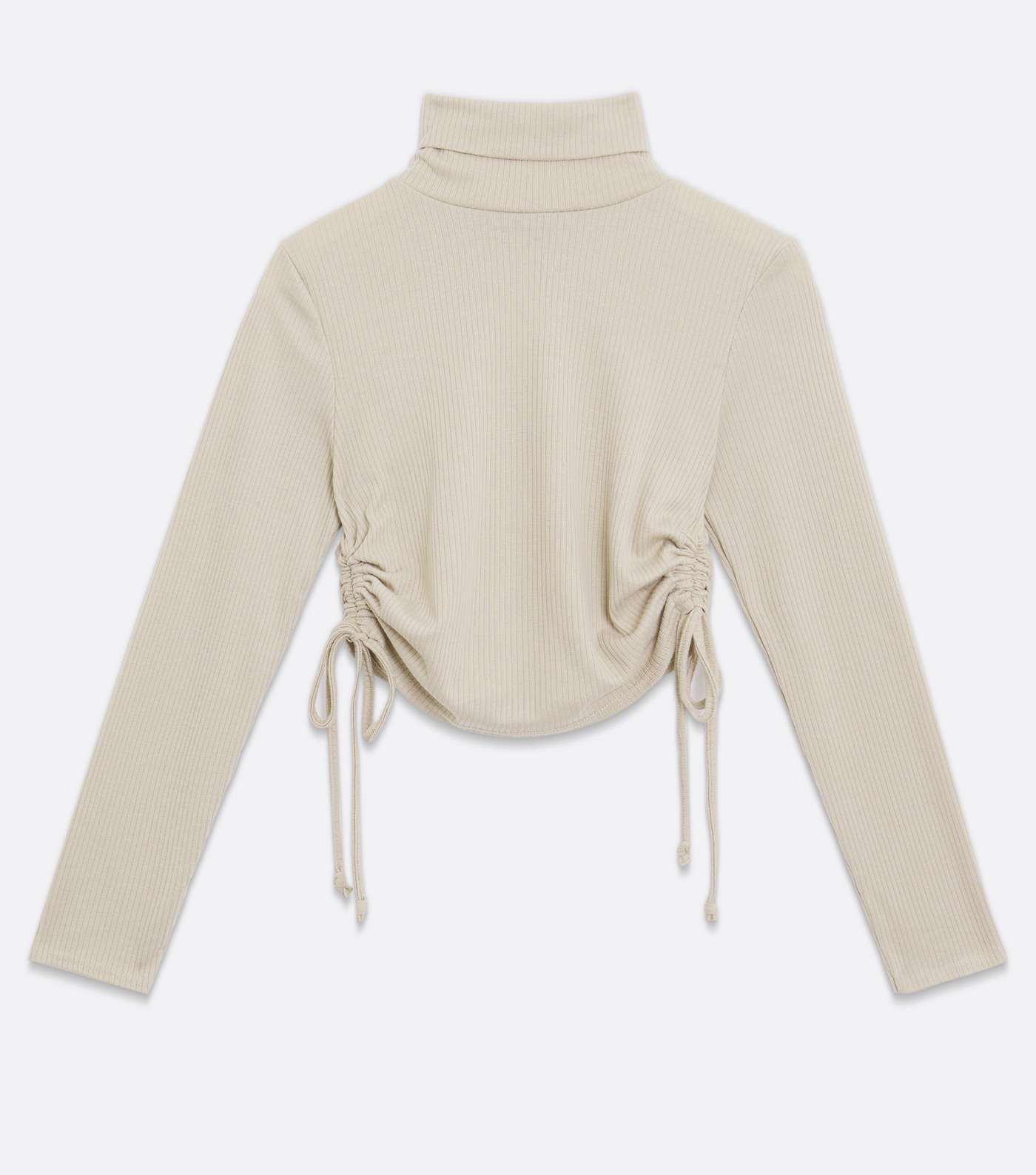 Pink Vanilla Stone Ribbed Roll Neck Ruched Crop Top Image 5
