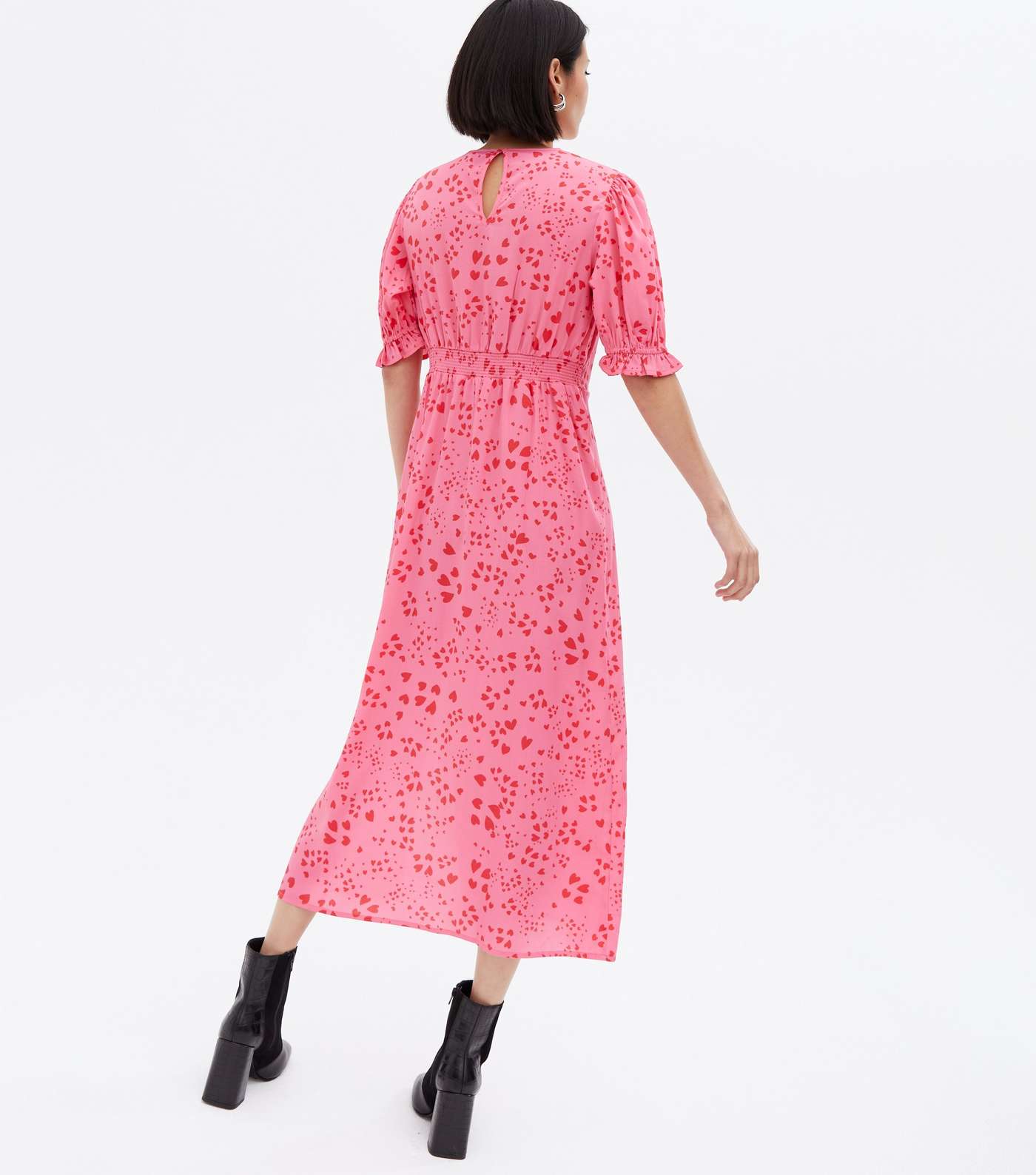 Pink Heart Keyhole Ruched Midi Dress Image 4