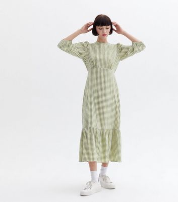 Puff Sleeve Tiered Midi Dress 