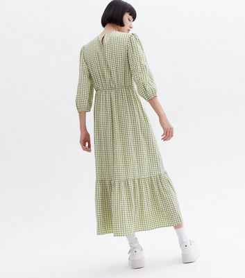 Click to view product details and reviews for Green Gingham 3 4 Puff Sleeve Tiered Midi Dress New Look.