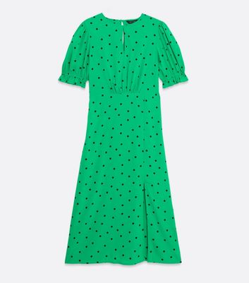 new look green spot midi dress