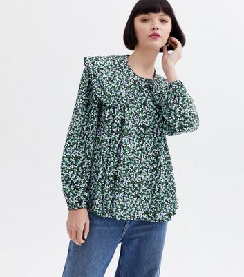 Click to view product details and reviews for Blue Ditsy Floral Frill Collar Pleated Shirt New Look.