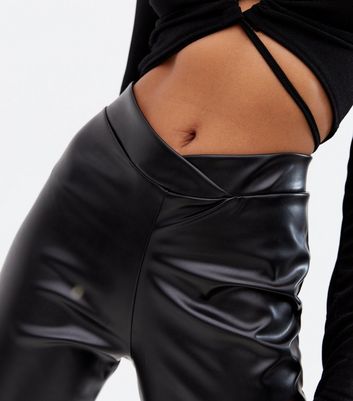 Click to view product details and reviews for Pink Vanilla Black Leather Look V High Waist Trousers New Look.