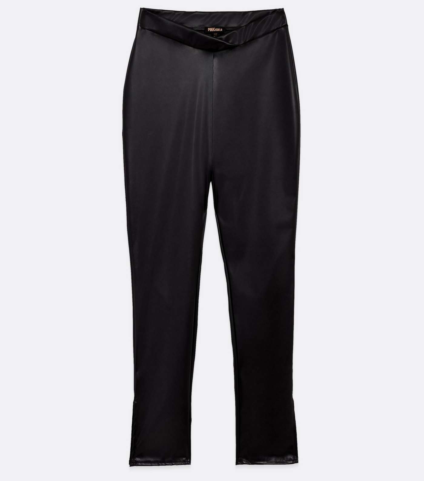 Pink Vanilla Black Leather-Look V High Waist Trousers Image 5