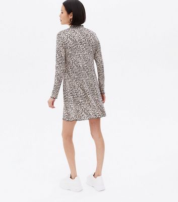 Pink Animal Print High Neck Mini Smock Dress New Look