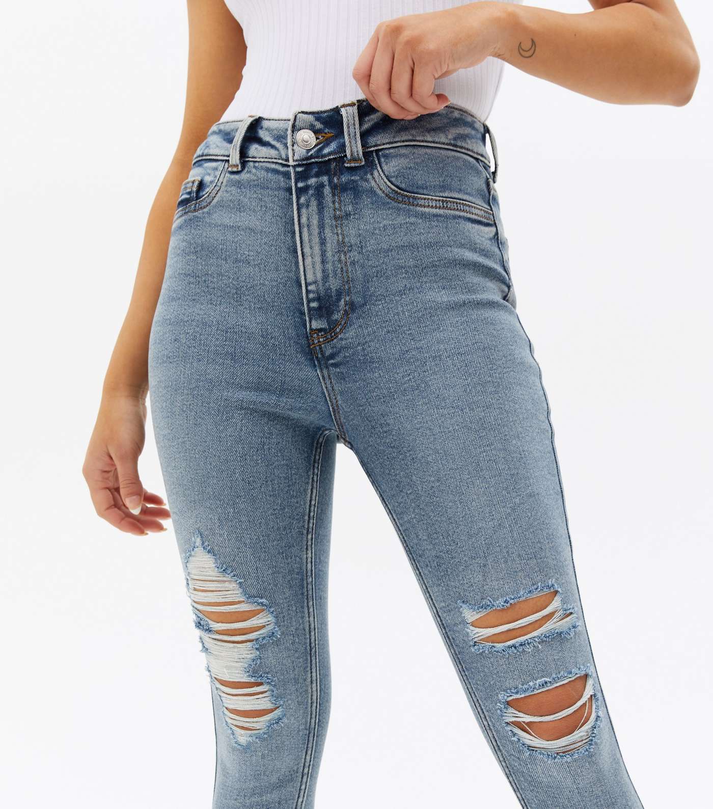 Petite Teal High Waist Hallie Super Skinny Jeans Image 3