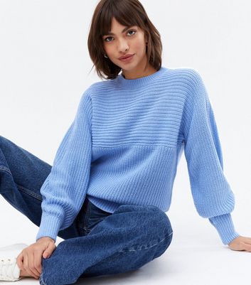 Blue Knit Horizontal Stitch Jumper 