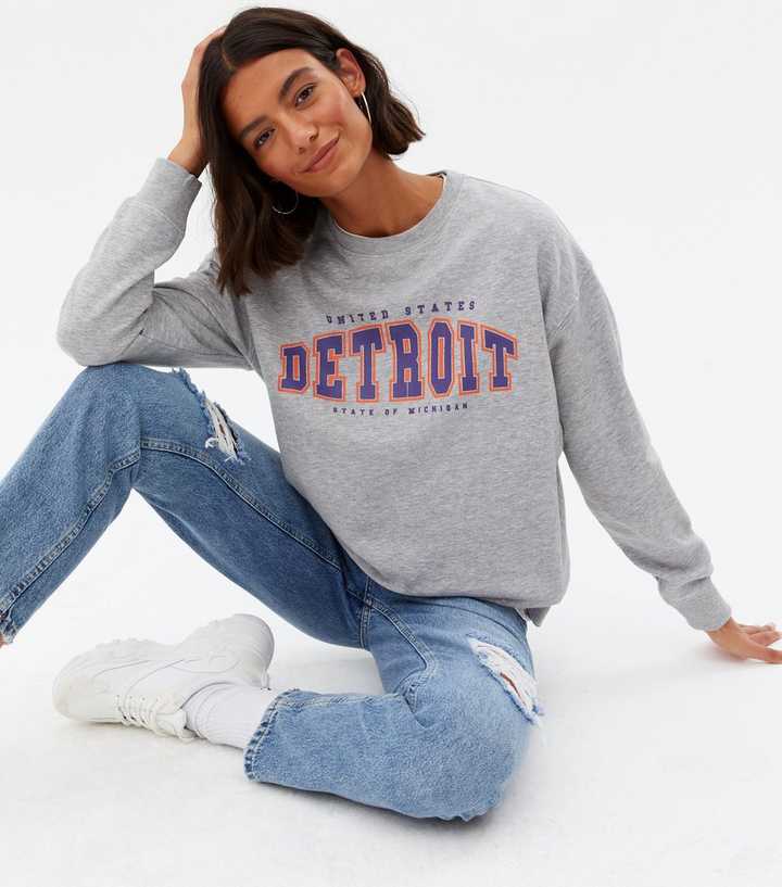 New Look sweat with Detroit print in blue gray