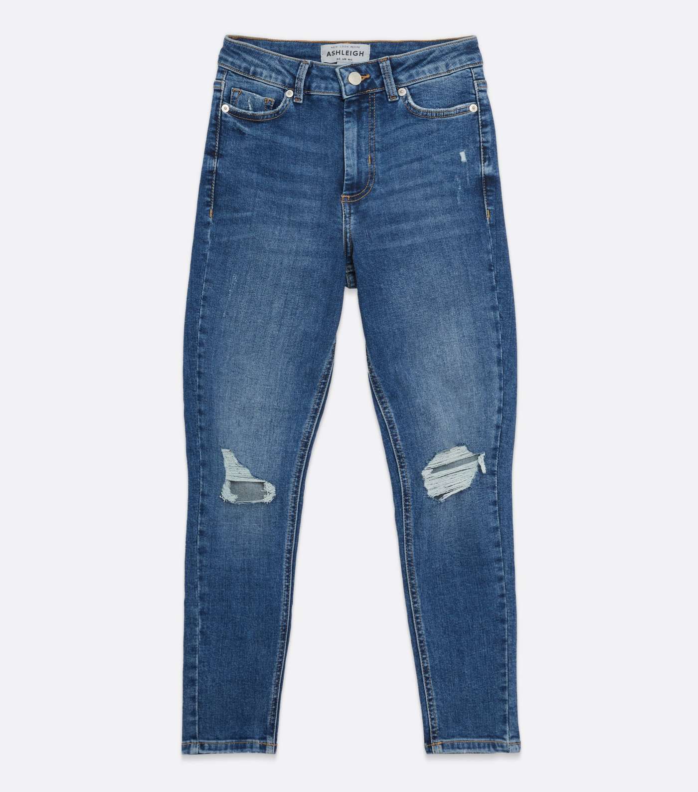 Petite Blue Ripped Knee High Waist Ashleigh Skinny Jeans Image 5