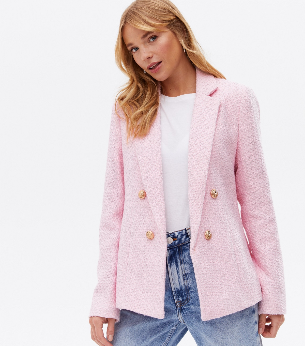 Women's Pink Bouclé Utility Blazer New Look