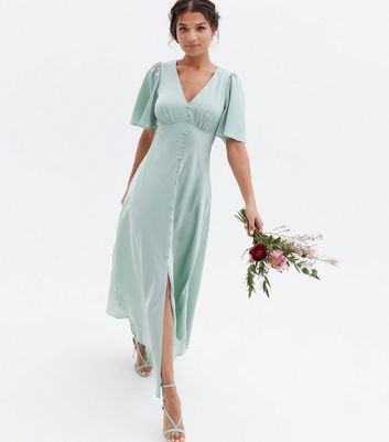 Light Green Satin Flutter Sleeve Button 