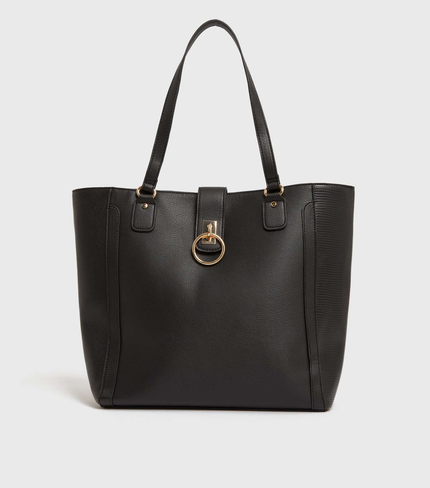 Black Leather-Look Ring Tote Bag