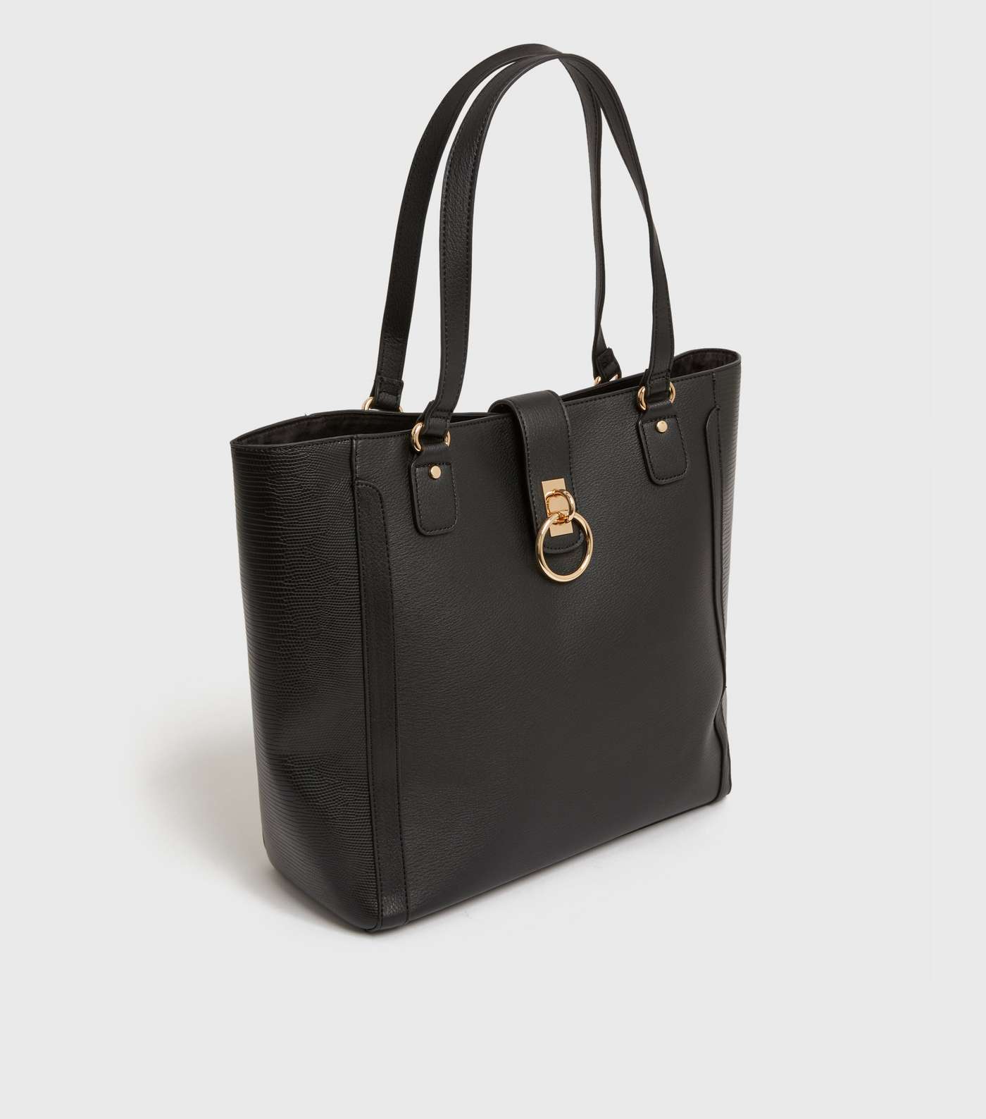 Black Leather-Look Ring Tote Bag Image 3