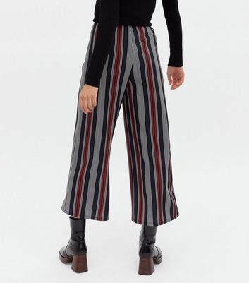 Ex New Look White+Black Floral Print Stripe Hem Wide Leg Crop Trousers Size 6-12 