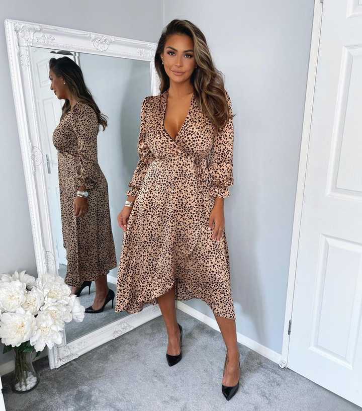 ax paris pink leopard print midi wrap dress