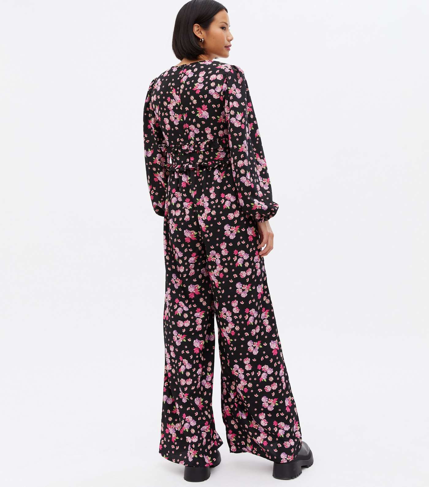 Influence Pink Floral V Neck Long Sleeve Jumpsuit Image 4