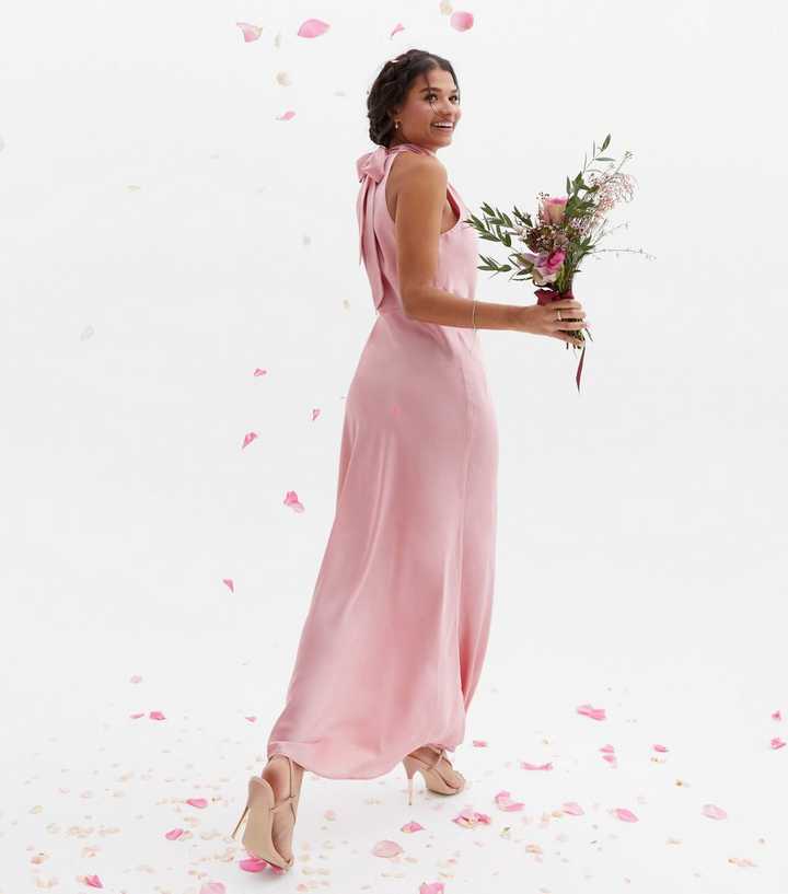 Pink Satin Halter Neck Maxi Dress | New Look