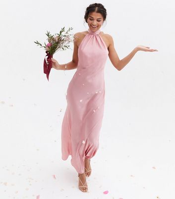 Pink Satin Halter Neck Maxi Dress New Look