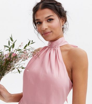 High Neck Dress Pink Satin