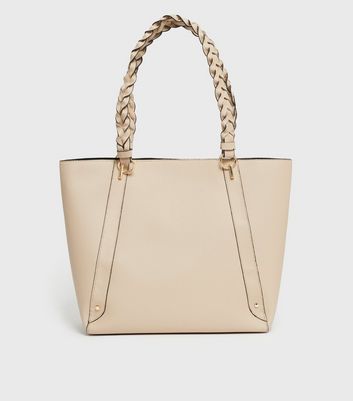shop for Cream Leather-Look Plaited Handle Tote Bag New Look Vegan at Shopo