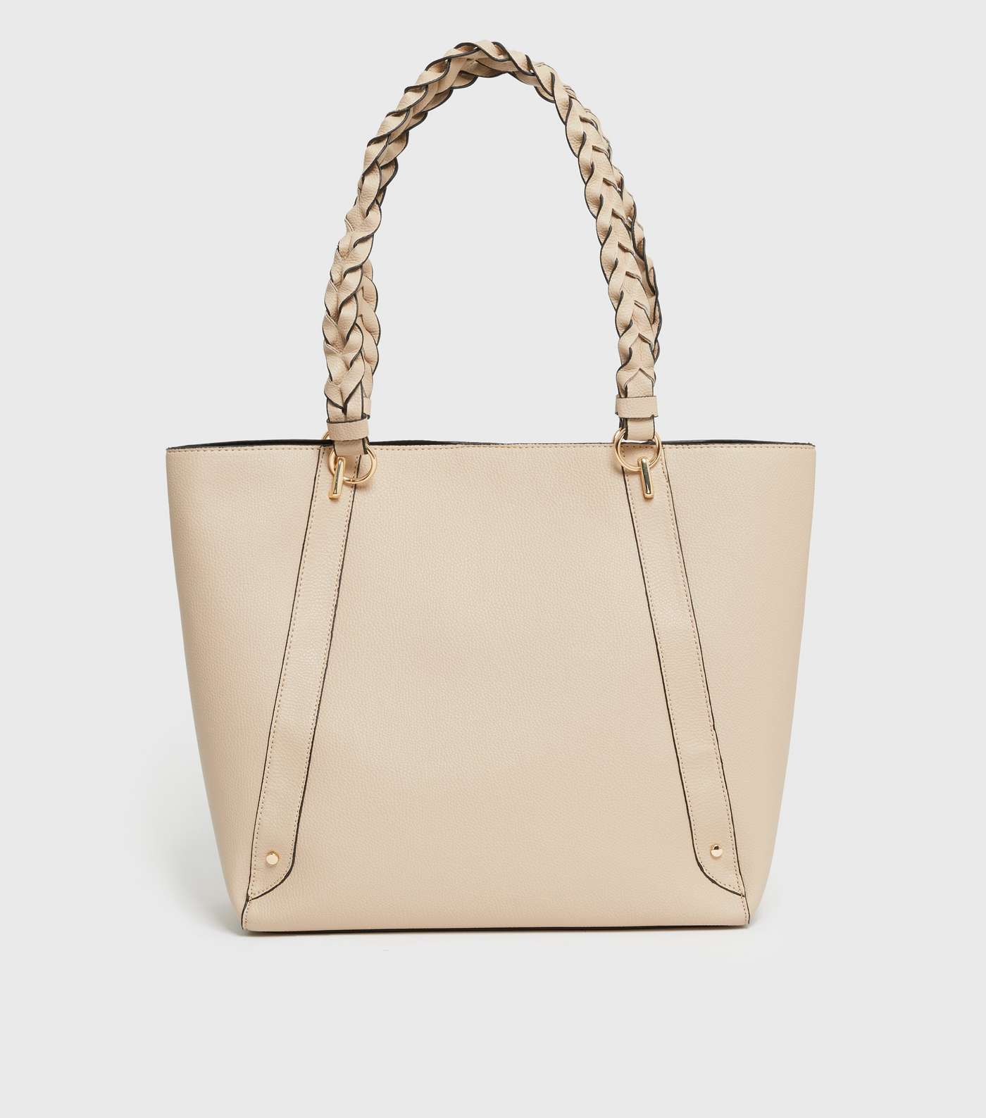 Cream Leather-Look Plaited Handle Tote Bag