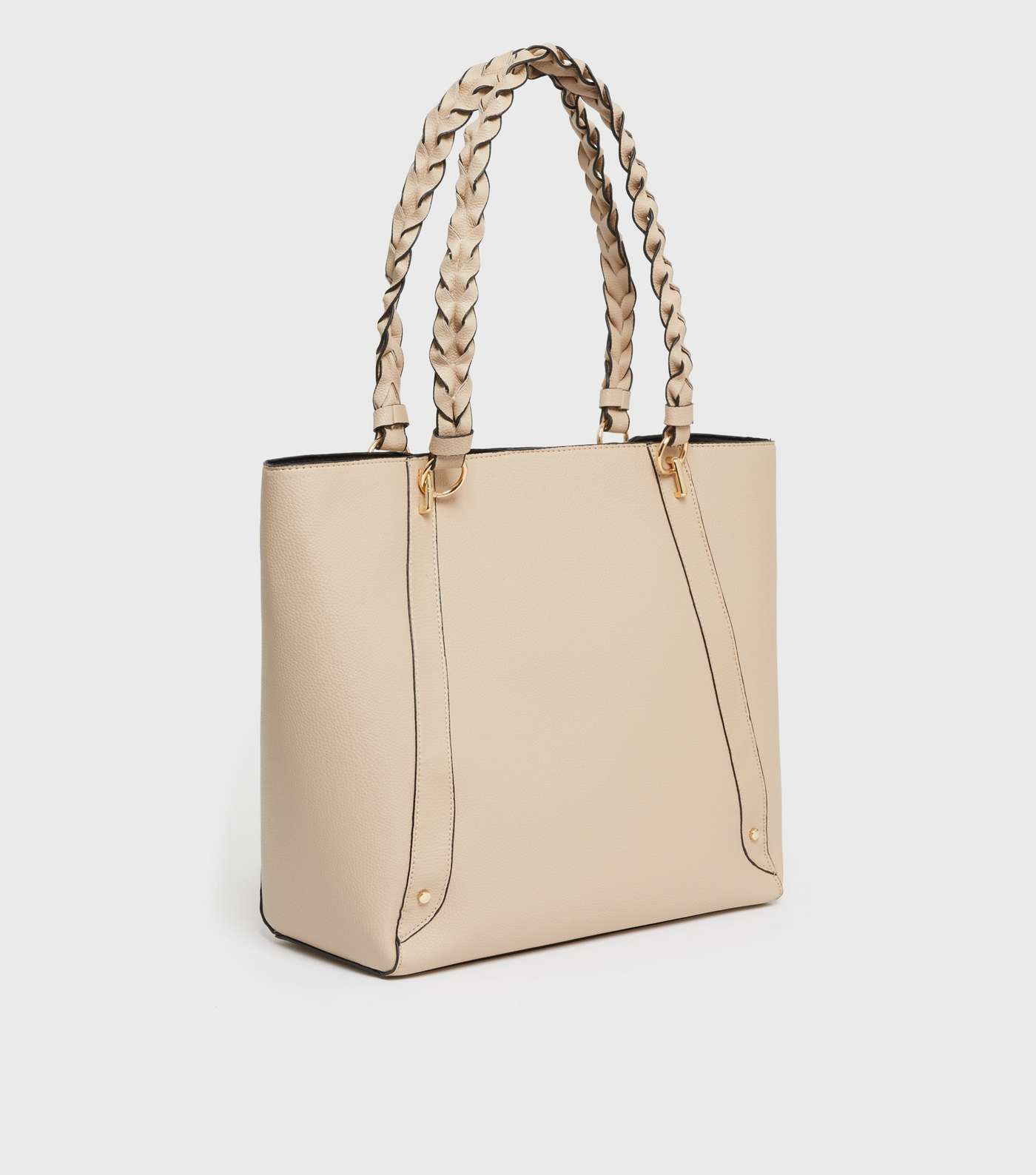Cream Leather-Look Plaited Handle Tote Bag Image 3