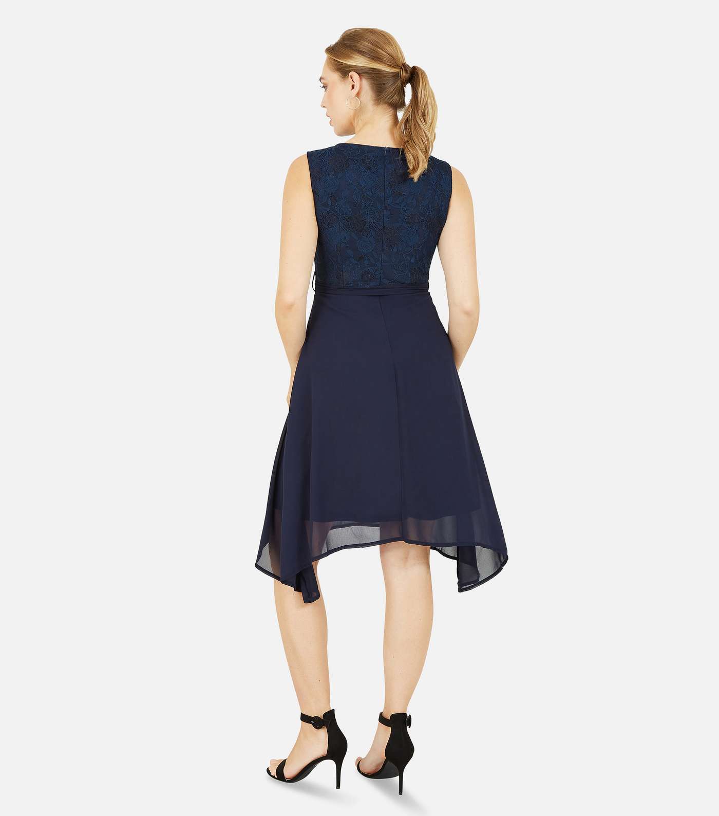 Mela Navy Lace Dip Hem Sleeveless Mini Dress Image 3