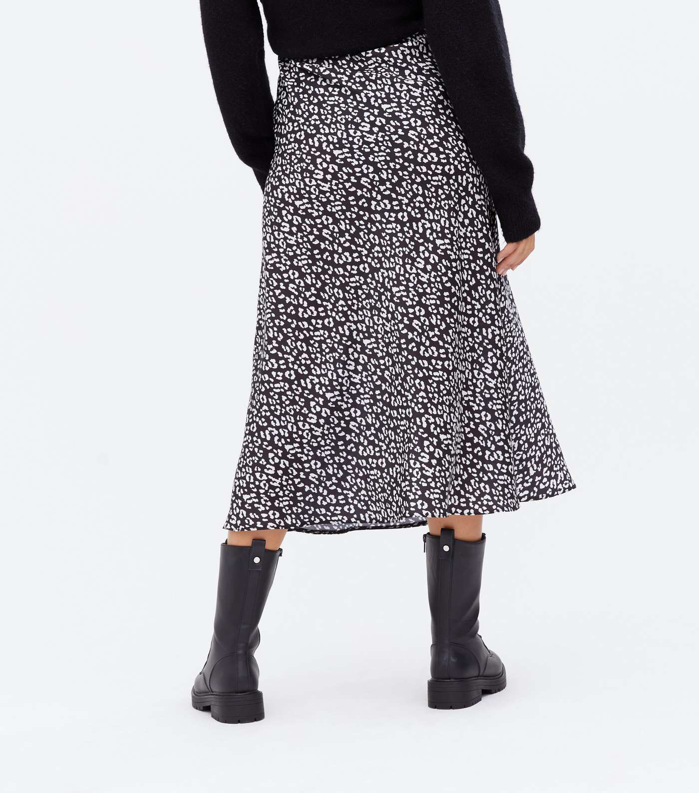 Black Leopard Print Satin Bias Cut Midi Skirt Image 4