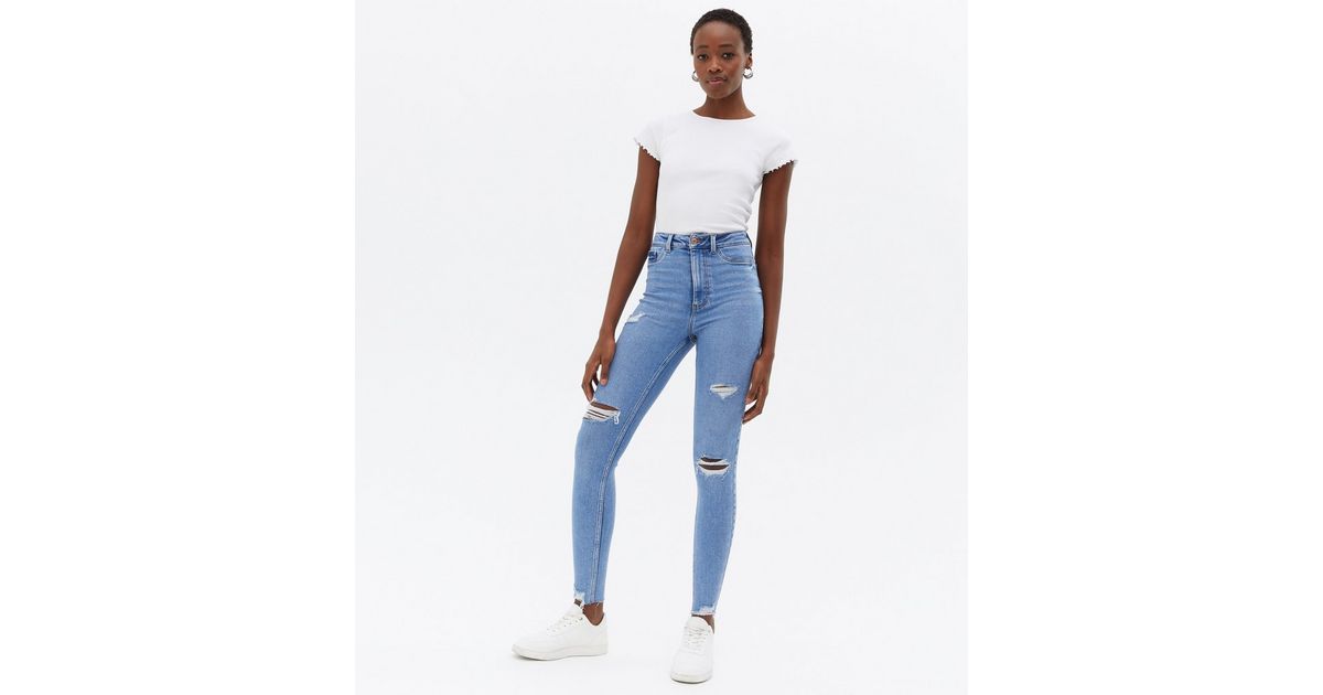 bygning TVsæt Forud type Tall Bright Blue Ripped High Waist Hallie Super Skinny Jeans | New Look