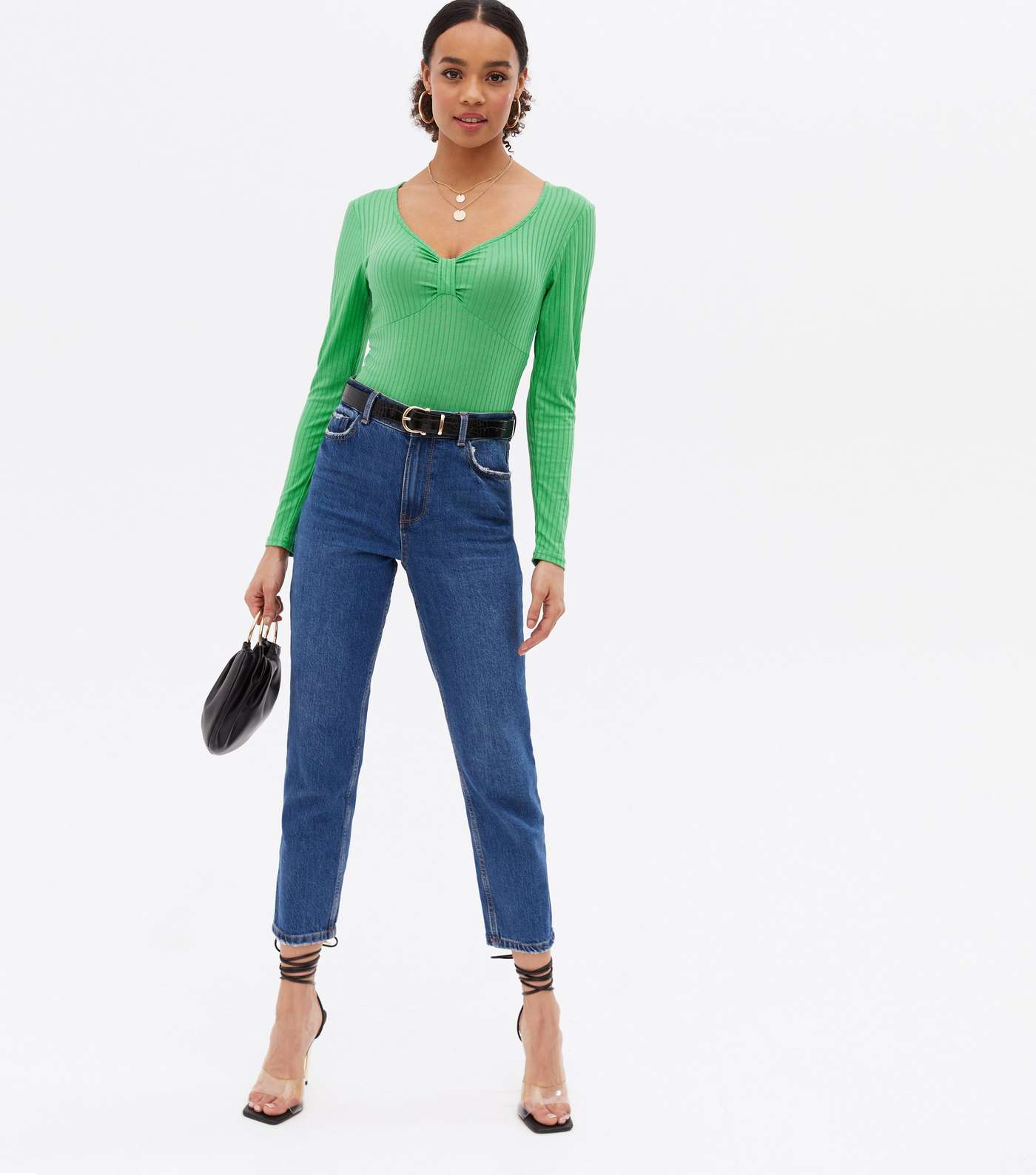 Green Ribbed Bow Front Bodysuit Image 2