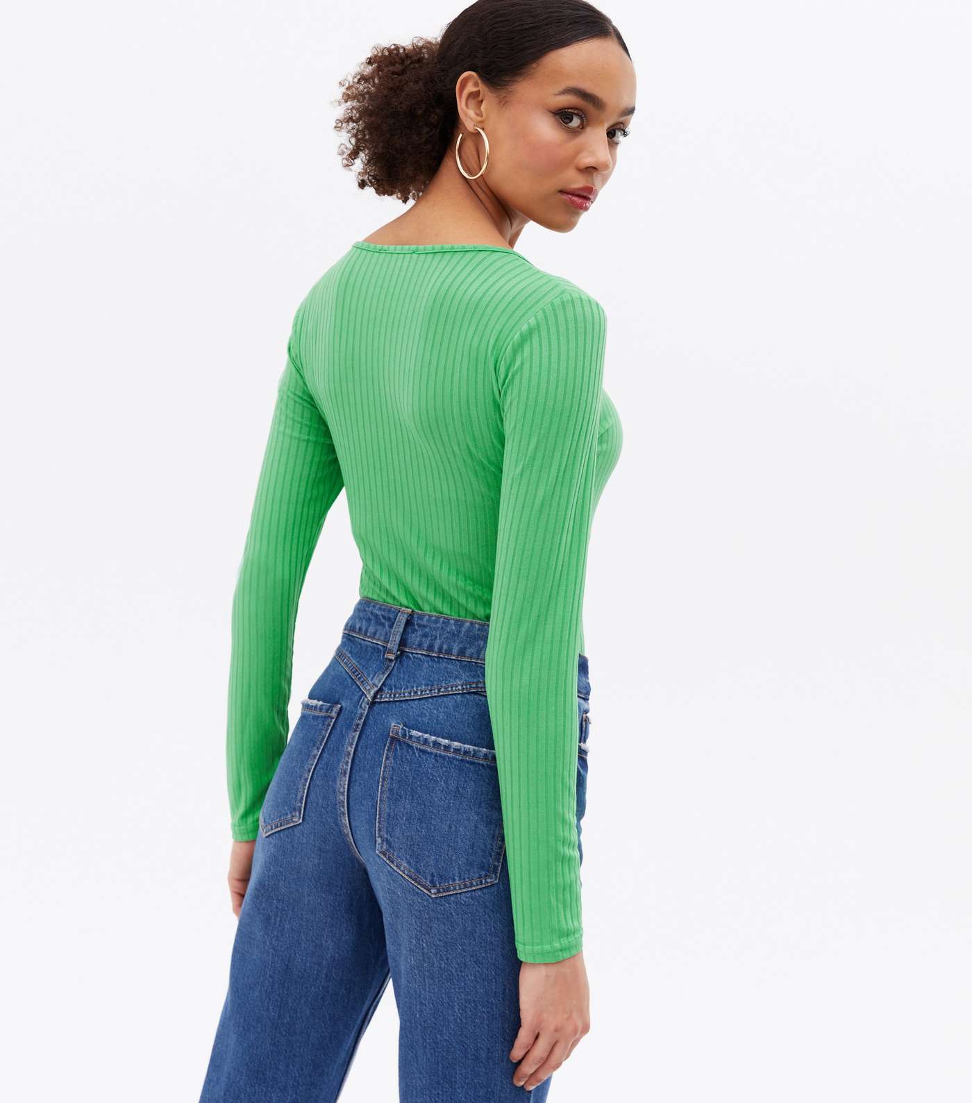 Green Ribbed Bow Front Bodysuit Image 4