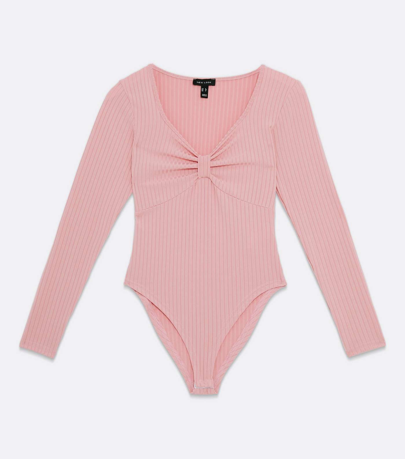 Pale Pink Ribbed Bow Front Bodysuit Image 5
