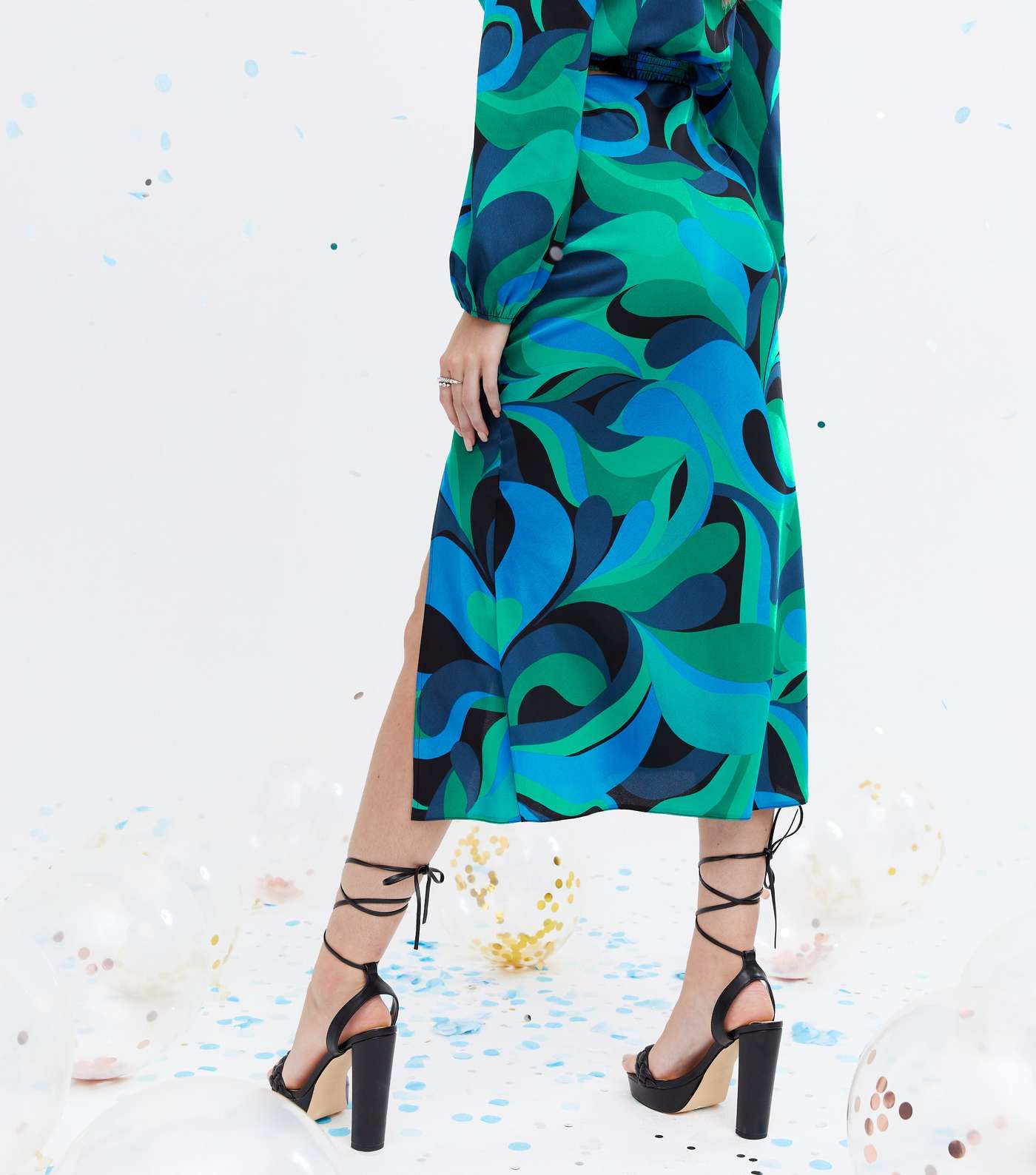 Blue Swirl Bias Cut Midi Skirt Image 4